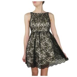 Jessica Simpson Black & Gold Lace A-Line Mini Dress Formal Size 2